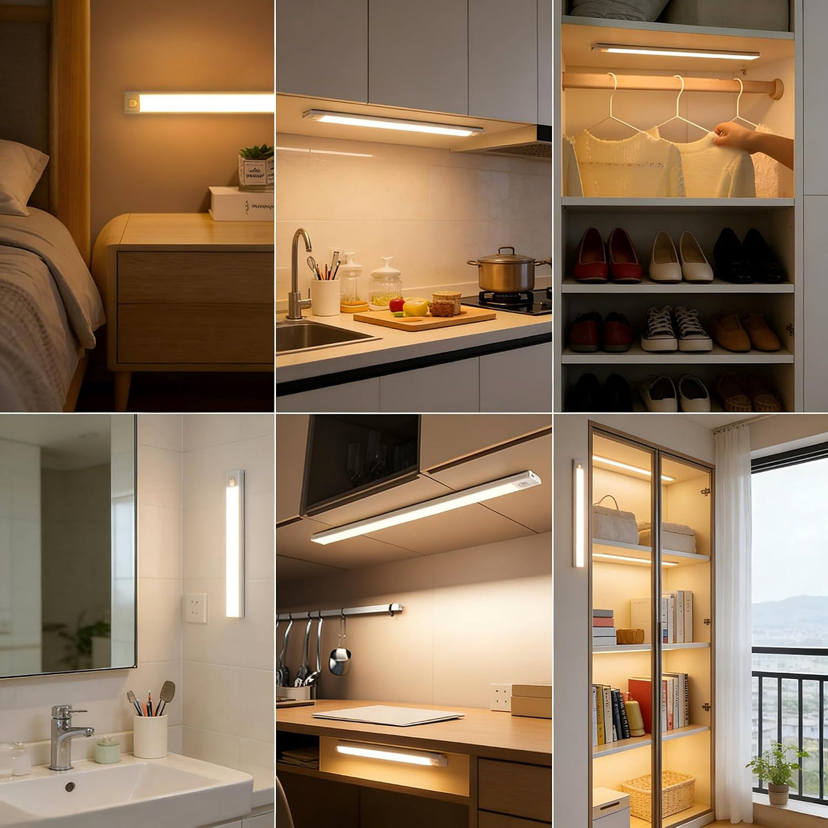 Magnetic under Cabinet Lighting 2 Pack, 12" Rechargeable - 3 Color Dimmable LED, Ultra Slim 1800 Battery Powered Motion Sensor Light Indoor Punch-Free Smart Sensor Magnetic Rechargeable Led Light