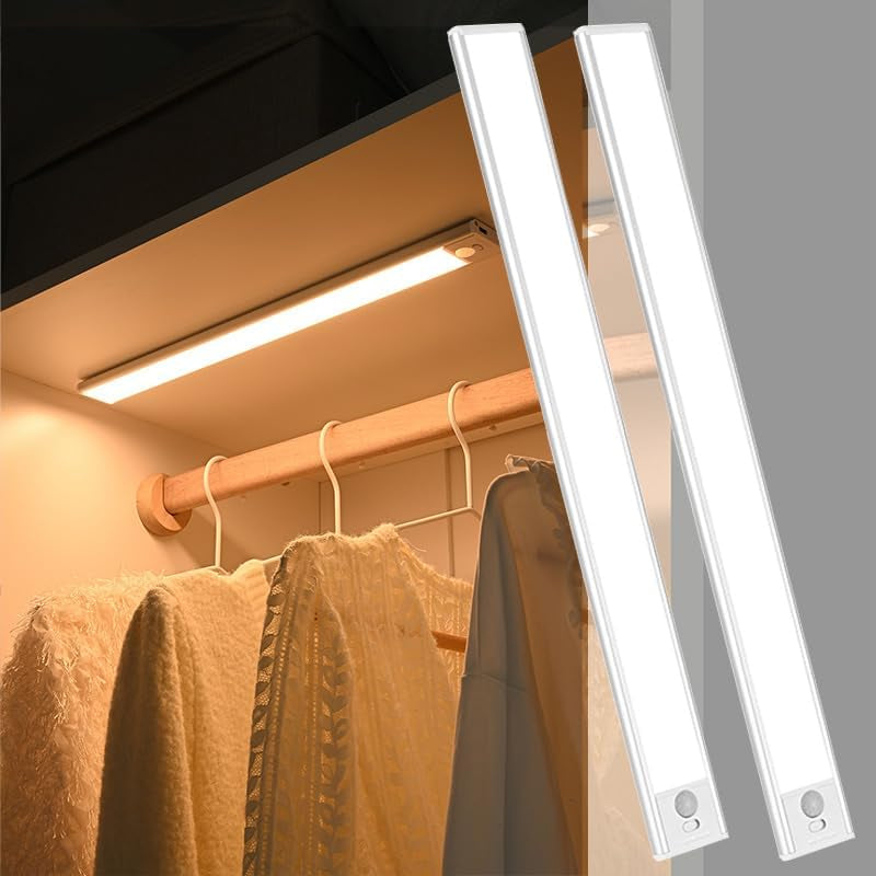 Magnetic under Cabinet Lighting 2 Pack, 12" Rechargeable - 3 Color Dimmable LED, Ultra Slim 1800 Battery Powered Motion Sensor Light Indoor Punch-Free Smart Sensor Magnetic Rechargeable Led Light